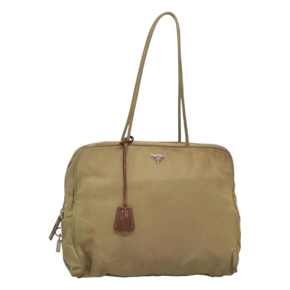 PRADA Tote Bag Nylon Beige Silver Auth 121206 - Picture 1 of 16